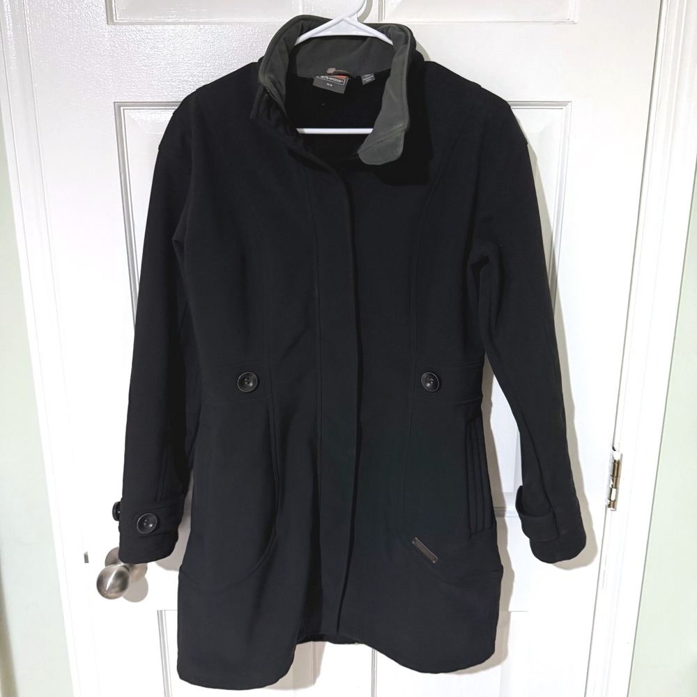 Merrell Aeroblock Women Black Softshell Fleece Lined Long Jacket Coat Medium
